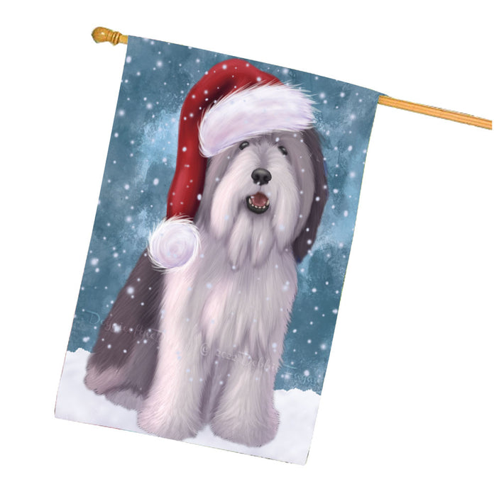 Christmas Let it Snow Polish Lowland Sheepdog House Flag Outdoor Decorative Double Sided Pet Portrait Weather Resistant Premium Quality Animal Printed Home Decorative Flags 100% Polyester FLG67917