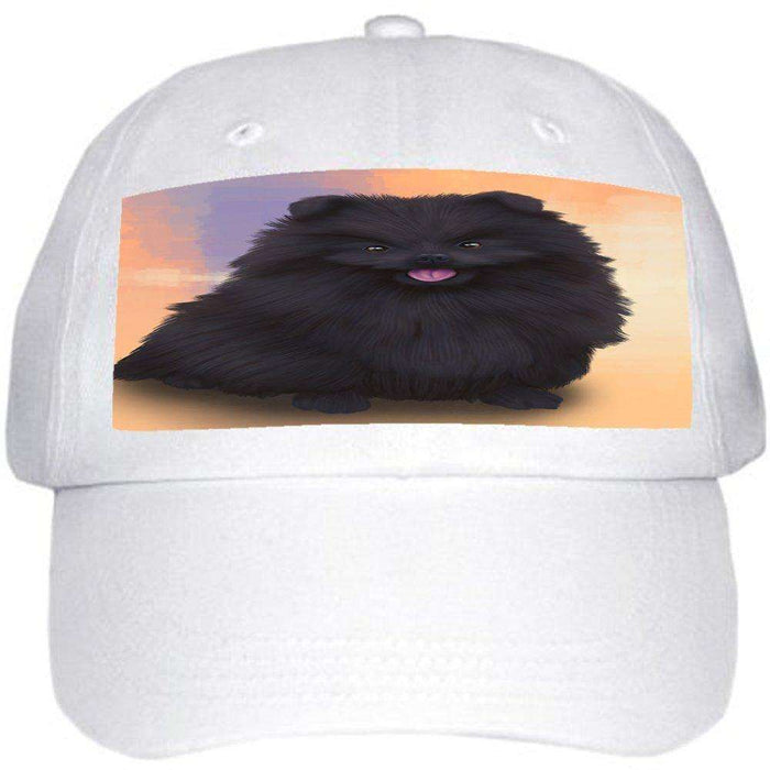Pomeranian Black Dog Ball Hat Cap Off White