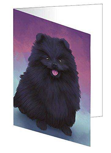 Pomeranian Black Dog Handmade Artwork Assorted Pets Greeting Cards and Note Cards with Envelopes for All Occasions and Holiday Seasons GCD48150