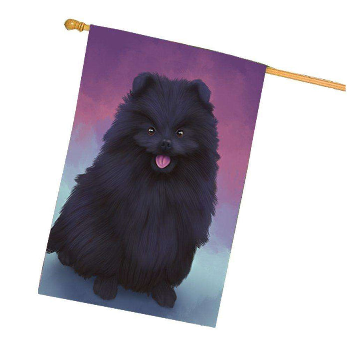 Pomeranian Black Dog House Flag