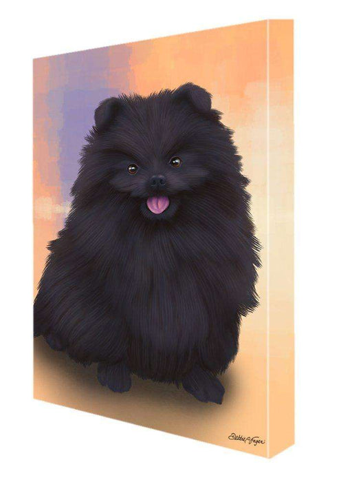 Pomeranian Black Dog Painting Printed on Canvas Wall Art Signed