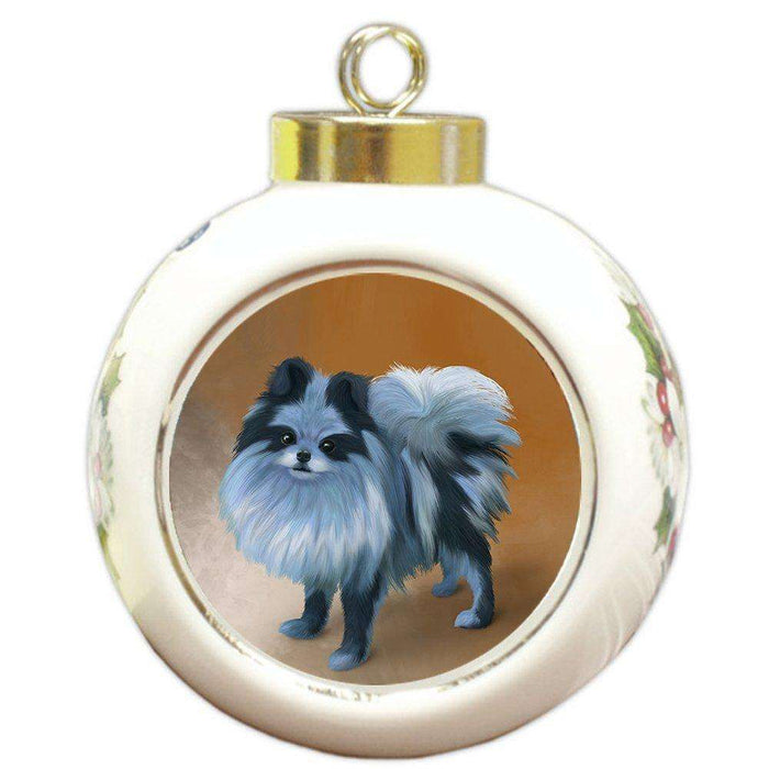Pomeranian Black Dog Round Ball Christmas Ornament RBPOR48048
