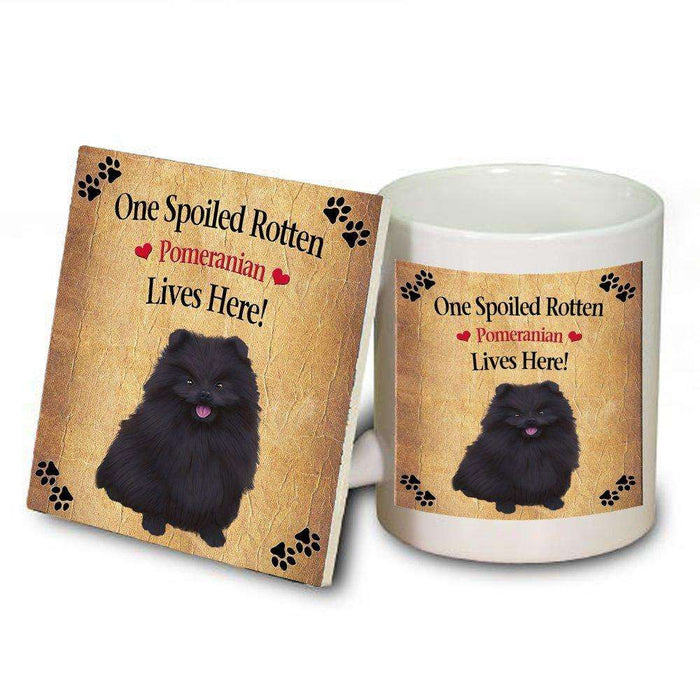 Pomeranian Black Spoiled Rotten Dog Mug and Coaster Set