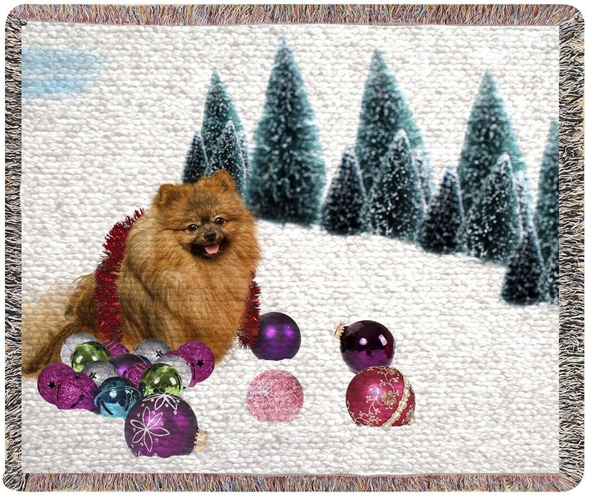 Pomeranian Christmas Woven Throw Blanket 54 x 38