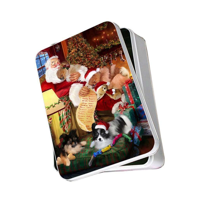 Pomeranian Dog and Puppies Sleeping with Santa Photo Storage Tin