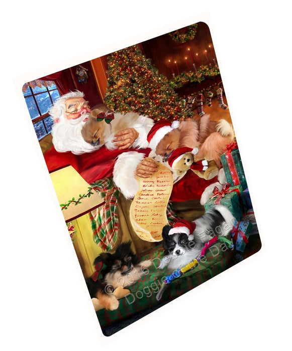 Pomeranian Dog and Puppies Sleeping with Santa Tempered Cutting Board