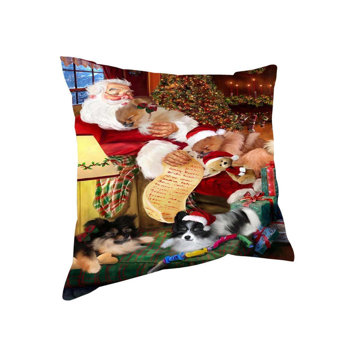 Pomeranian Dog and Puppies Sleeping with Santa Throw Pillow