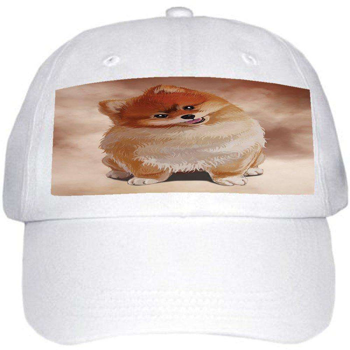 Pomeranian Dog Ball Hat Cap Off White