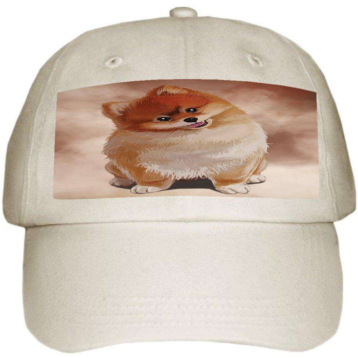Pomeranian Dog Ball Hat Cap Off White