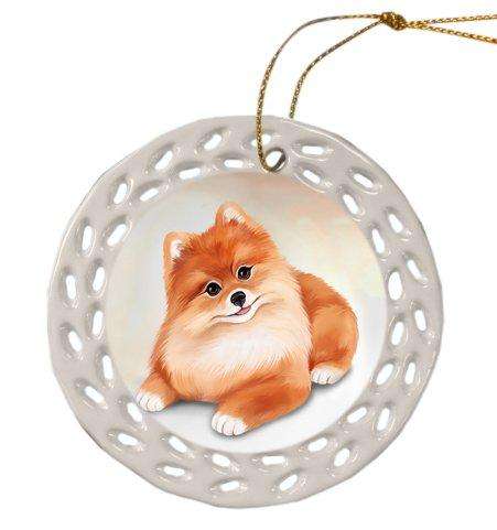 Pomeranian Dog Christmas Doily Ceramic Ornament