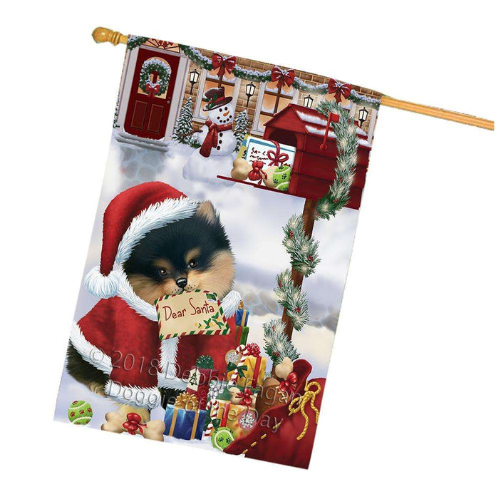 Pomeranian Dog Dear Santa Letter Christmas Holiday Mailbox House Flag FLG54113