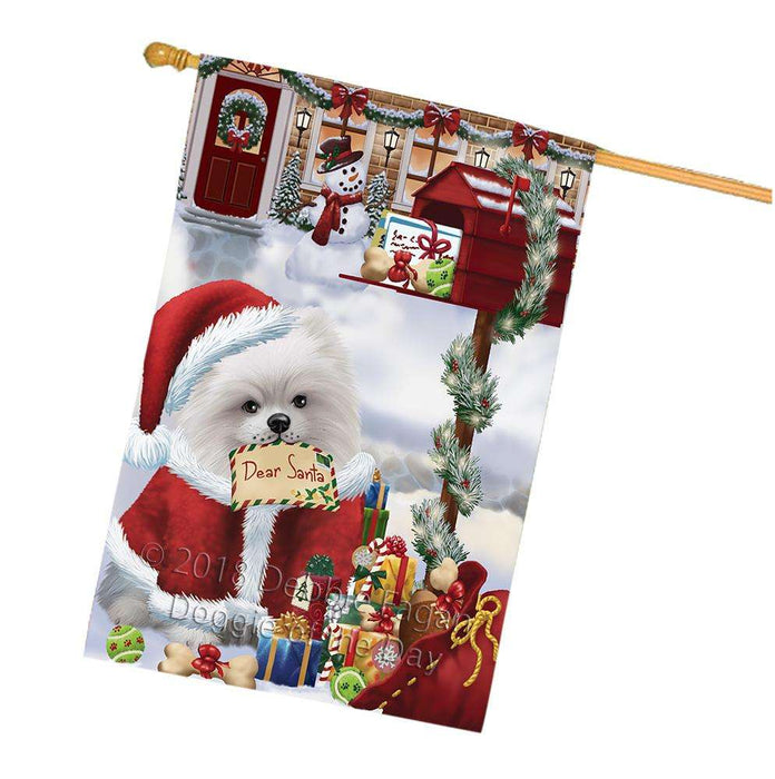 Pomeranian Dog Dear Santa Letter Christmas Holiday Mailbox House Flag FLG54114