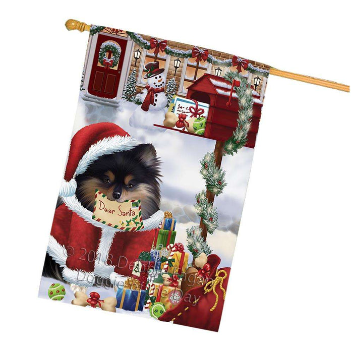 Pomeranian Dog Dear Santa Letter Christmas Holiday Mailbox House Flag FLG54115