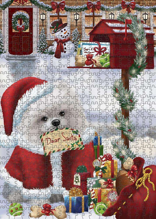 Pomeranian Dog Dear Santa Letter Christmas Holiday Mailbox Puzzle with Photo Tin PUZL82820