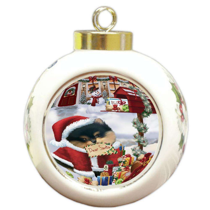 Pomeranian Dog Dear Santa Letter Christmas Holiday Mailbox Round Ball Christmas Ornament RBPOR53915