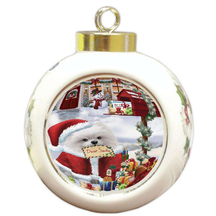 Pomeranian Dog Dear Santa Letter Christmas Holiday Mailbox Round Ball Christmas Ornament RBPOR53916