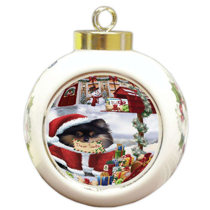 Pomeranian Dog Dear Santa Letter Christmas Holiday Mailbox Round Ball Christmas Ornament RBPOR53917