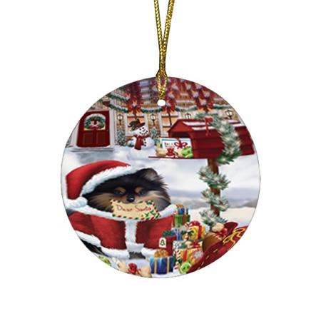 Pomeranian Dog Dear Santa Letter Christmas Holiday Mailbox Round Flat Christmas Ornament RFPOR53908