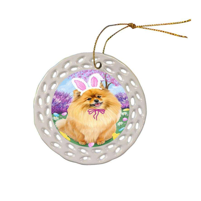 Pomeranian Dog Easter Holiday Ceramic Doily Ornament DPOR49210