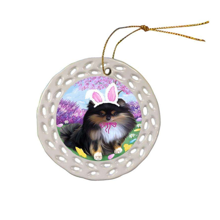 Pomeranian Dog Easter Holiday Ceramic Doily Ornament DPOR49212