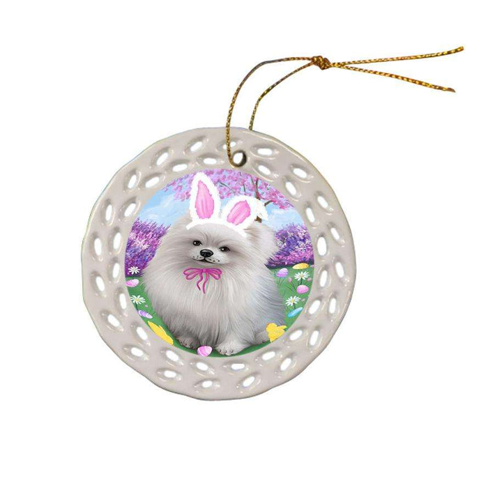 Pomeranian Dog Easter Holiday Ceramic Doily Ornament DPOR49213