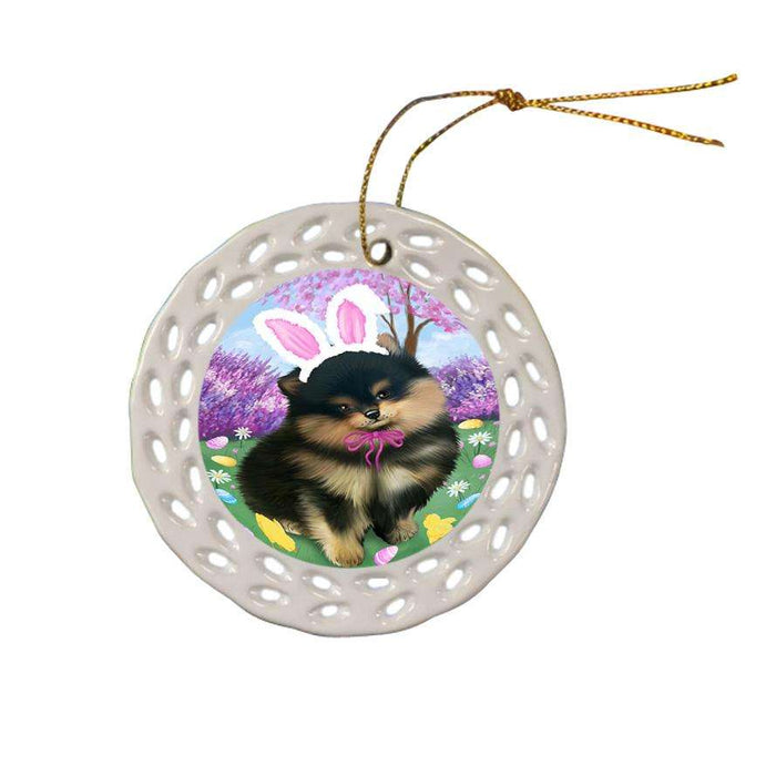 Pomeranian Dog Easter Holiday Ceramic Doily Ornament DPOR49214