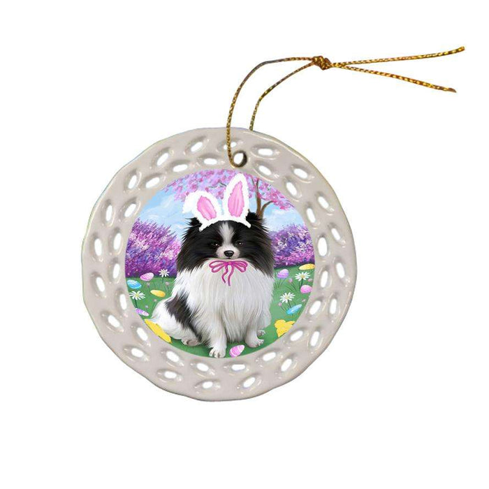 Pomeranian Dog Easter Holiday Ceramic Doily Ornament DPOR49215