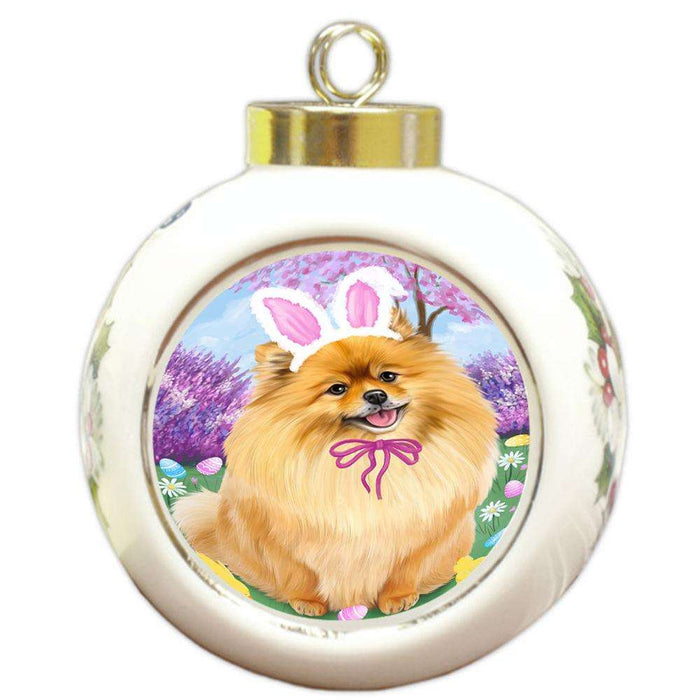 Pomeranian Dog Easter Holiday Round Ball Christmas Ornament RBPOR49210