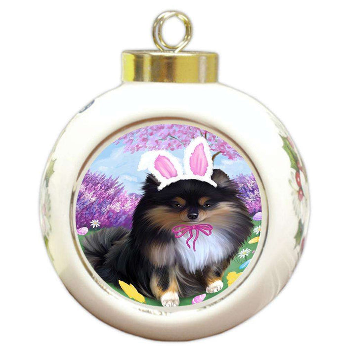 Pomeranian Dog Easter Holiday Round Ball Christmas Ornament RBPOR49212