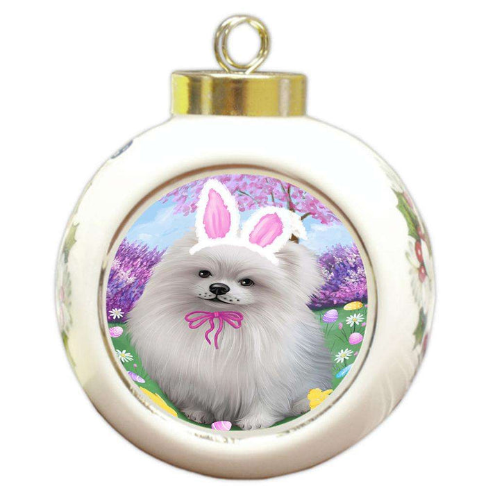 Pomeranian Dog Easter Holiday Round Ball Christmas Ornament RBPOR49213