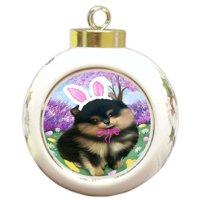 Pomeranian Dog Easter Holiday Round Ball Christmas Ornament RBPOR49214