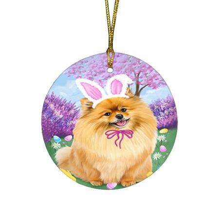 Pomeranian Dog Easter Holiday Round Flat Christmas Ornament RFPOR49201