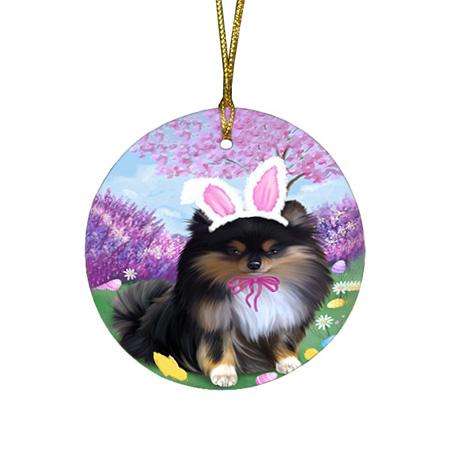 Pomeranian Dog Easter Holiday Round Flat Christmas Ornament RFPOR49203