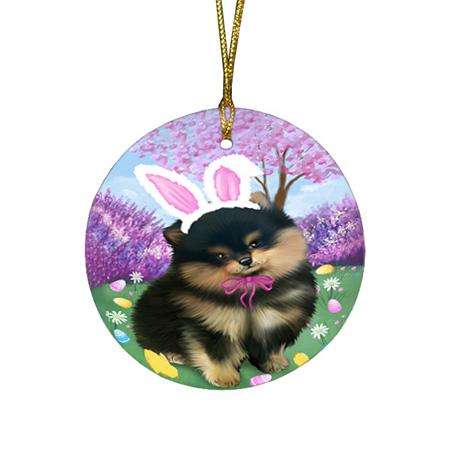 Pomeranian Dog Easter Holiday Round Flat Christmas Ornament RFPOR49205