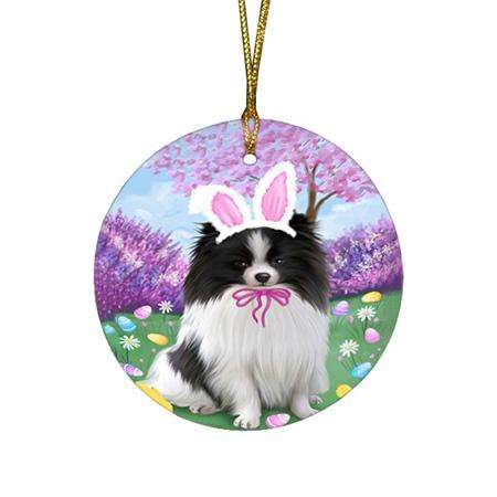 Pomeranian Dog Easter Holiday Round Flat Christmas Ornament RFPOR49206