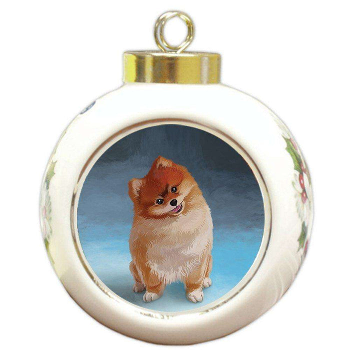 Pomeranian Dog Round Ball Christmas Ornament RBPOR48047