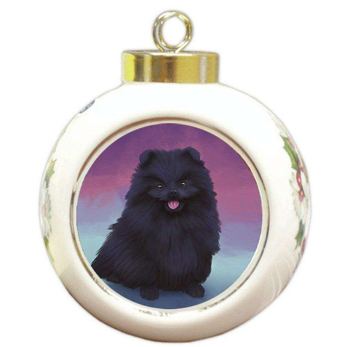 Pomeranian Dog Round Ball Christmas Ornament RBPOR48049