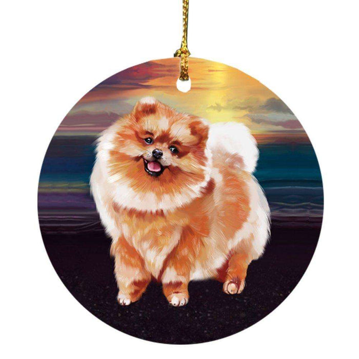Pomeranian Dog Round Christmas Ornament