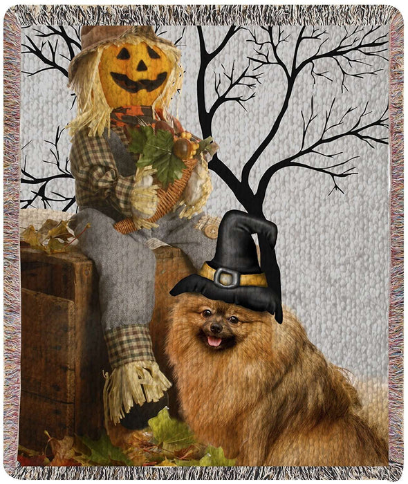 Pomeranian Halloween Woven Throw Blanket 54 x 38