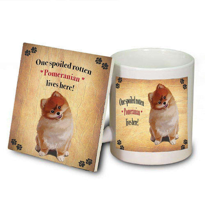 Pomeranian Portrait Spoiled Rotten Dog Coaster and Mug Combo Gift Set