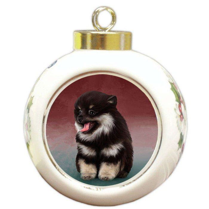 Pomeranian Spitz Dog Round Ball Christmas Ornament RBPOR48051