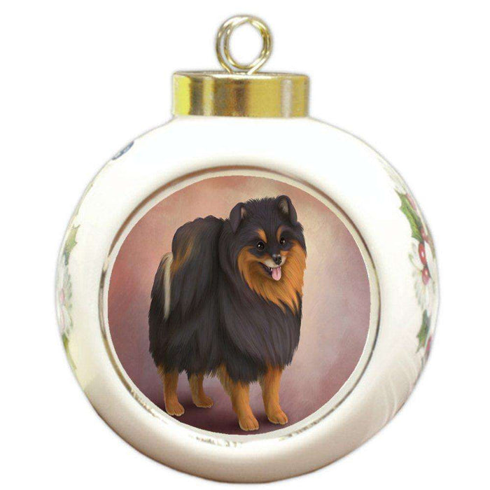 Pomeranian Spitz Dog Round Ceramic Ball Christmas Ornament
