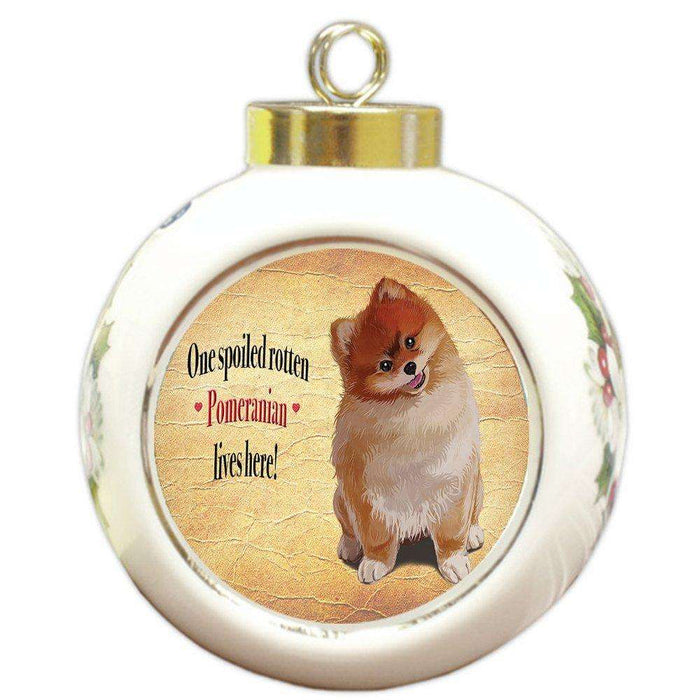 Pomeranian Spoiled Rotten Dog Round Ceramic Christmas Ornament