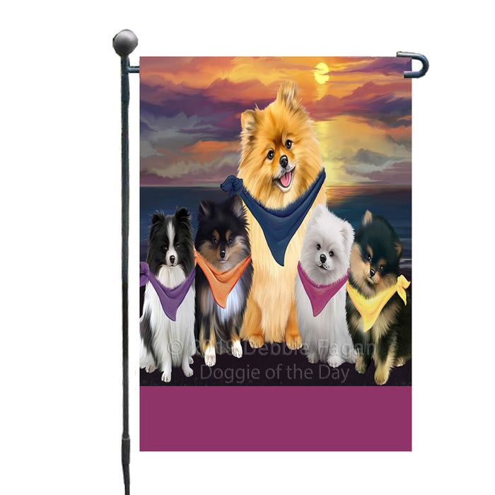 Personalized Family Sunset Portrait Pomeranian Dogs Custom Garden Flags GFLG-DOTD-A60619