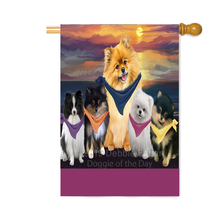 Personalized Family Sunset Portrait Pomeranian Dogs Custom House Flag FLG-DOTD-A60675