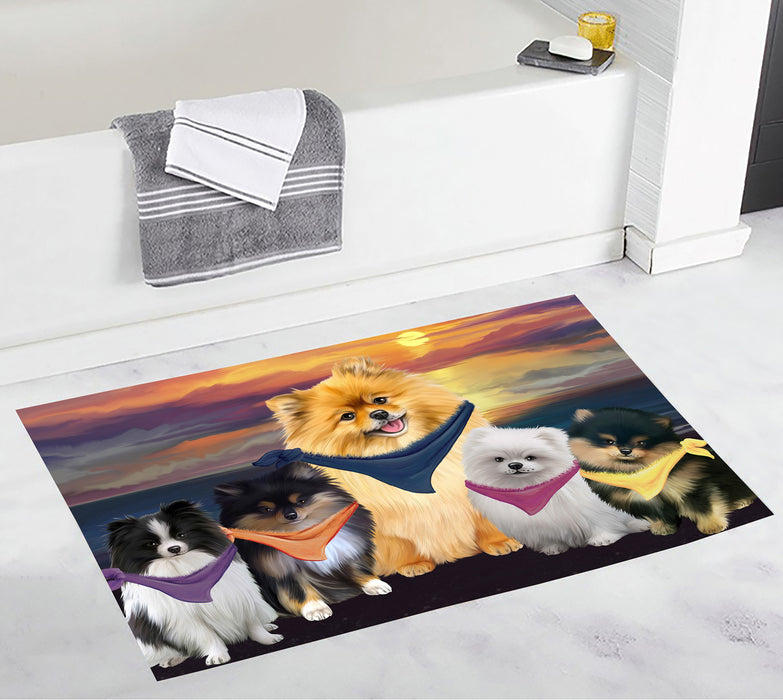 Family Sunset Portrait Pomeranian Dogs Bath Mat