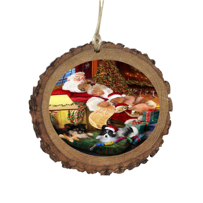 Pomeranians Dog and Puppies Sleeping with Santa Wooden Christmas Ornament WOR49304