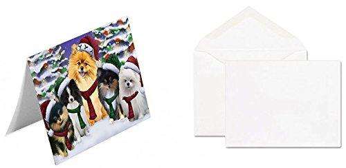 Pomeranians Dog Christmas Family Portrait in Holiday Scenic Background Handmade Artwork Assorted Pets Greeting Cards and Note Cards with Envelopes for All Occasions and Holiday Seasons