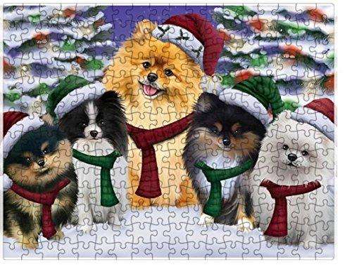 Pomeranians Dog Christmas Family Portrait in Holiday Scenic Background Puzzle with Photo Tin (300 pc.)