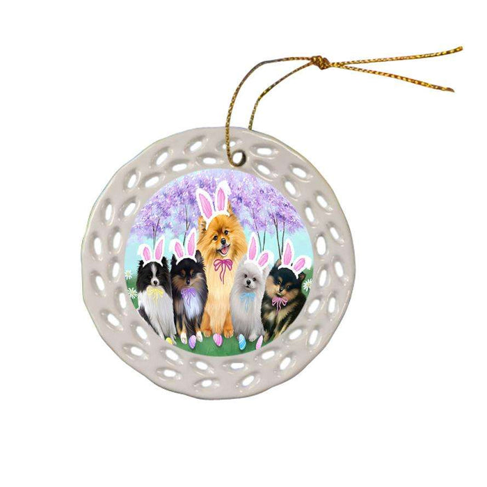Pomeranians Dog Easter Holiday Ceramic Doily Ornament DPOR49211